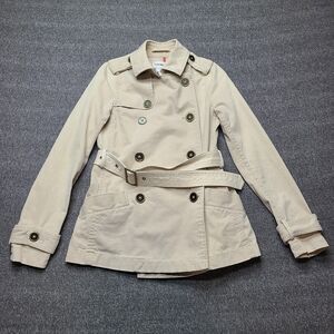 Old Navy Trench Coat Womens XS Beige Khaki Belted Double Breasted Cotton Classic